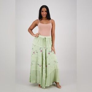 Nwt‎ Embroidered sage floral panel  Maxi Skirt